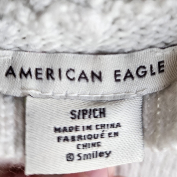 Ae | Smiley Collab Mock Neck Graphic Knit Sweater Gray Womens Small S Gray - Picture 7 of 8
